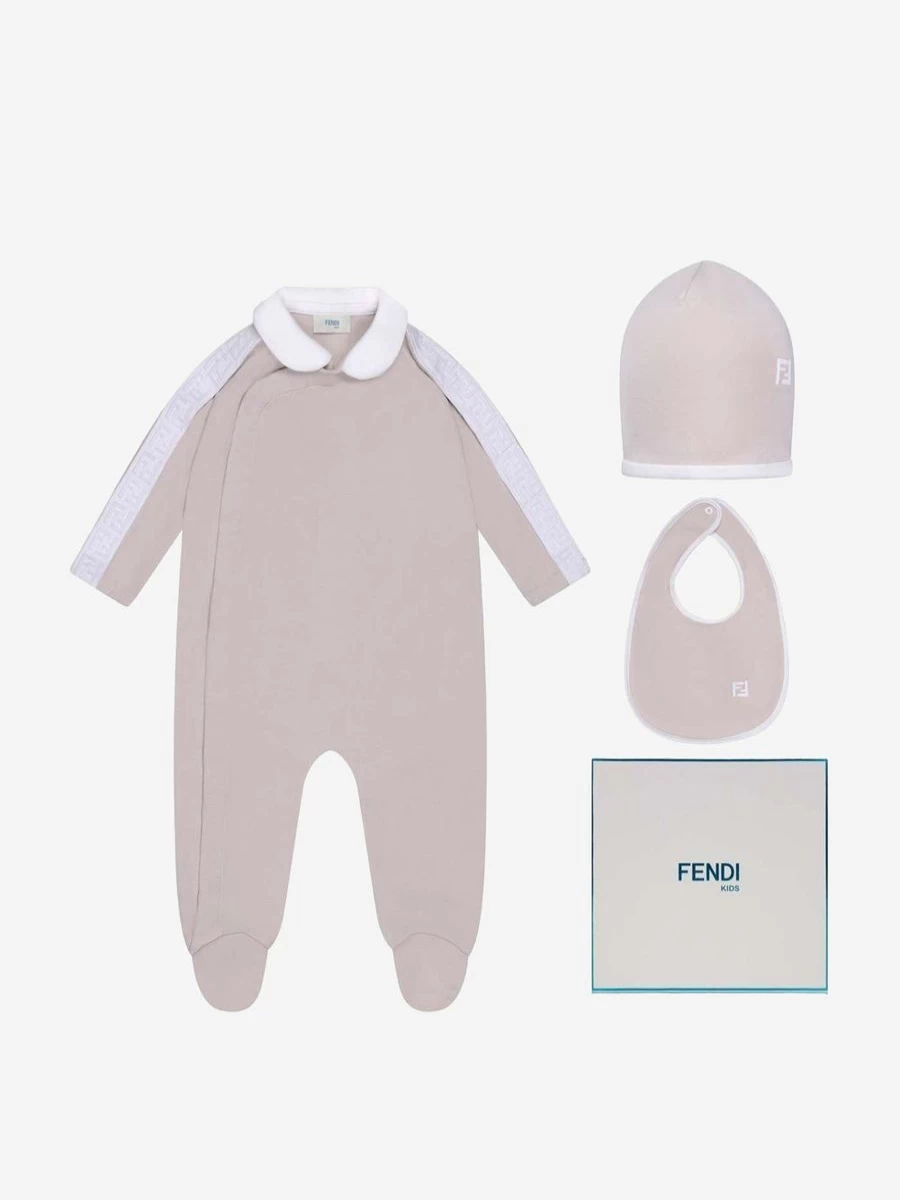 Fendi Kids Baby Girl 3-Piece Beige Babygrow Gift Set | Luxurious Infant Outfit