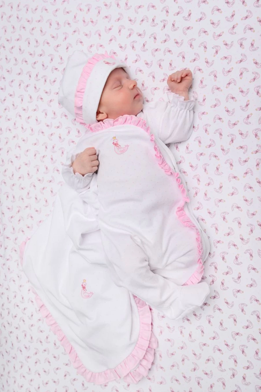 Magnolia Baby Girls White Swan Embroidered Cross Ruffle Babygrow Romper