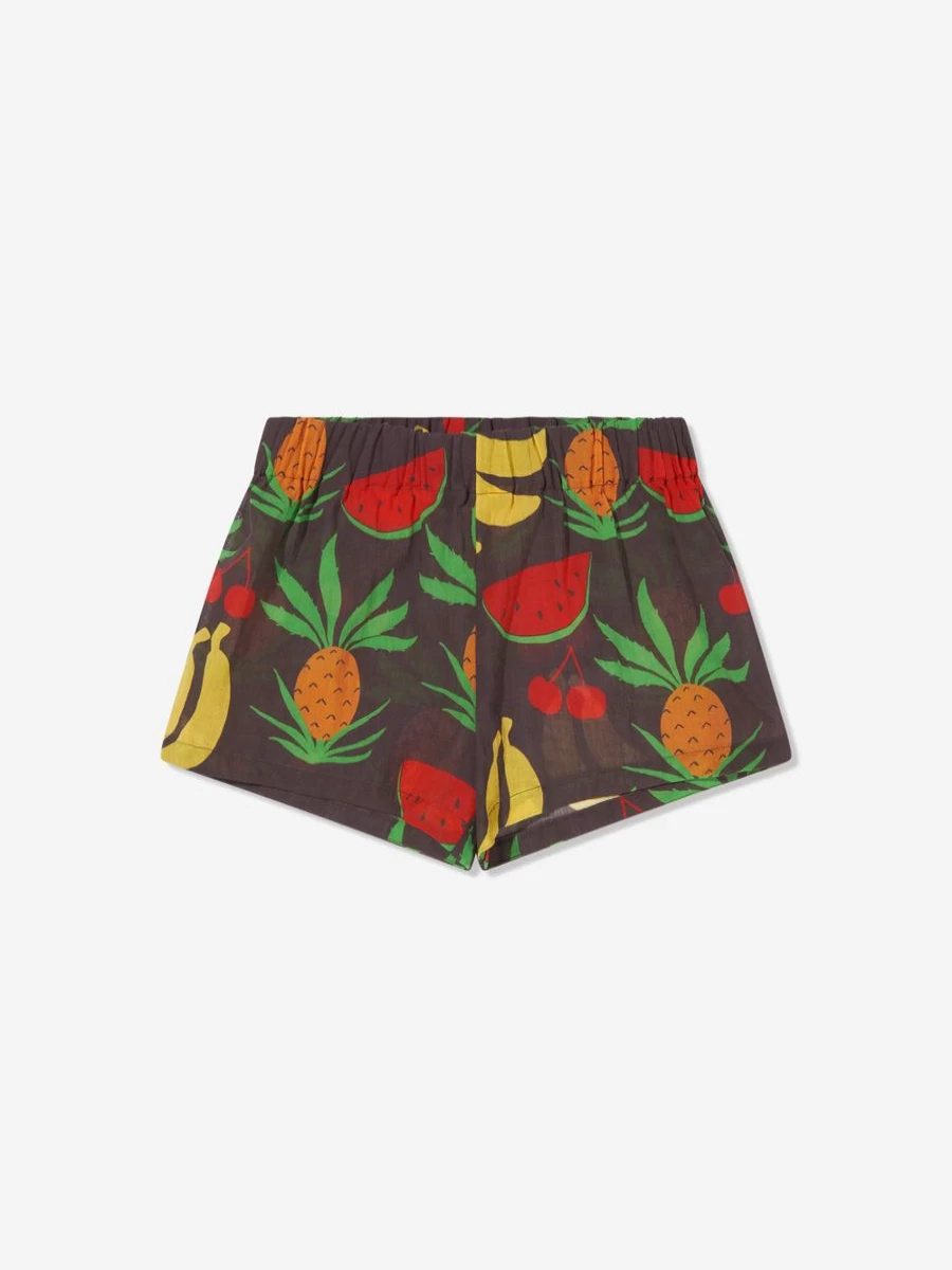Mini Rodini Boys' Organic Cotton Brown Shorts with Fun Fruit Print - Eco-Friendly Kids Apparel