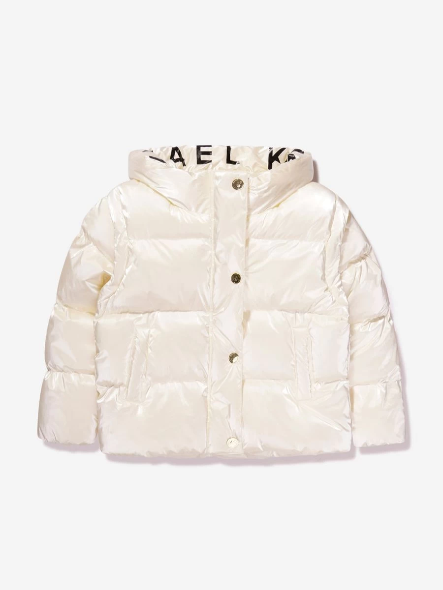 Michael Kors Teen Girls Cream Puffer Jacket - Convertible Sleeves for Versatile Style