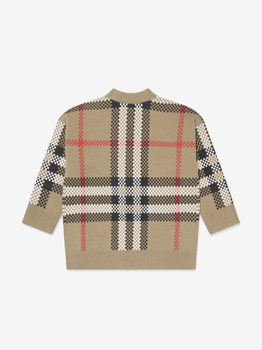 Burberry Kids Baby Boys Johnny Cardigan - Beige Check Knit Sweater for Infants