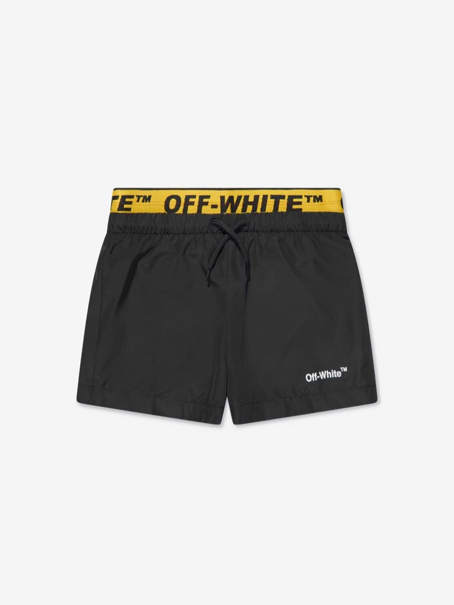 Off-White Boys' Black Logo Industrial Swim Shorts for Summer Beachwear