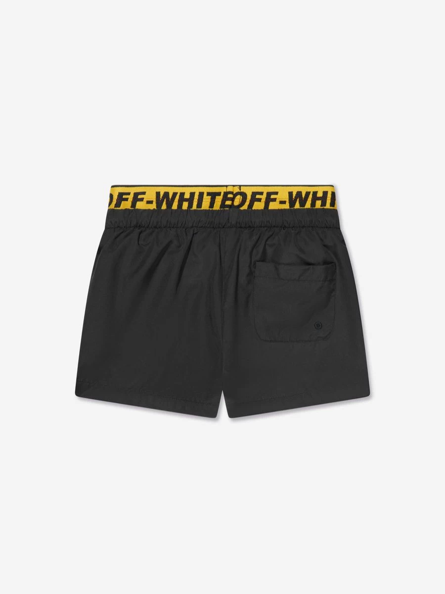 Off-White Boys' Black Logo Industrial Swim Shorts for Summer Beachwear