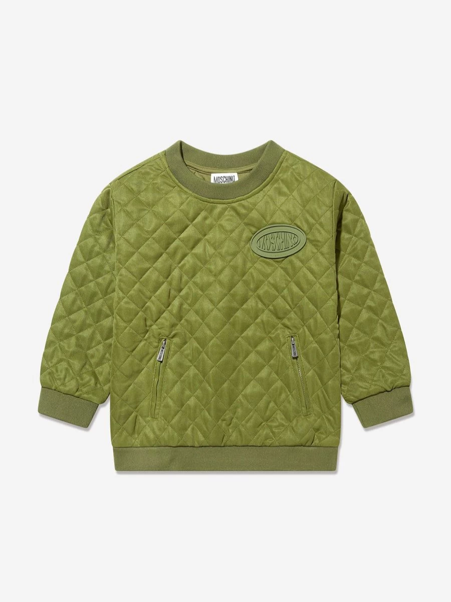 Moschino Kids Teen Boys Green Quilted Sweatshirt | Stylish Comfort Hoodie