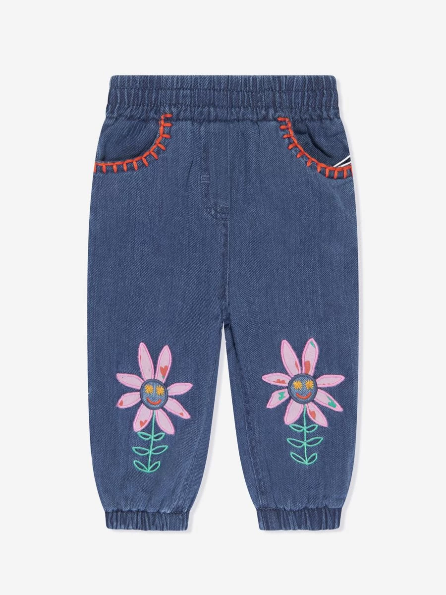 Stella McCartney Kids Girls Blue Floral Embroidered Jeans for Toddlers