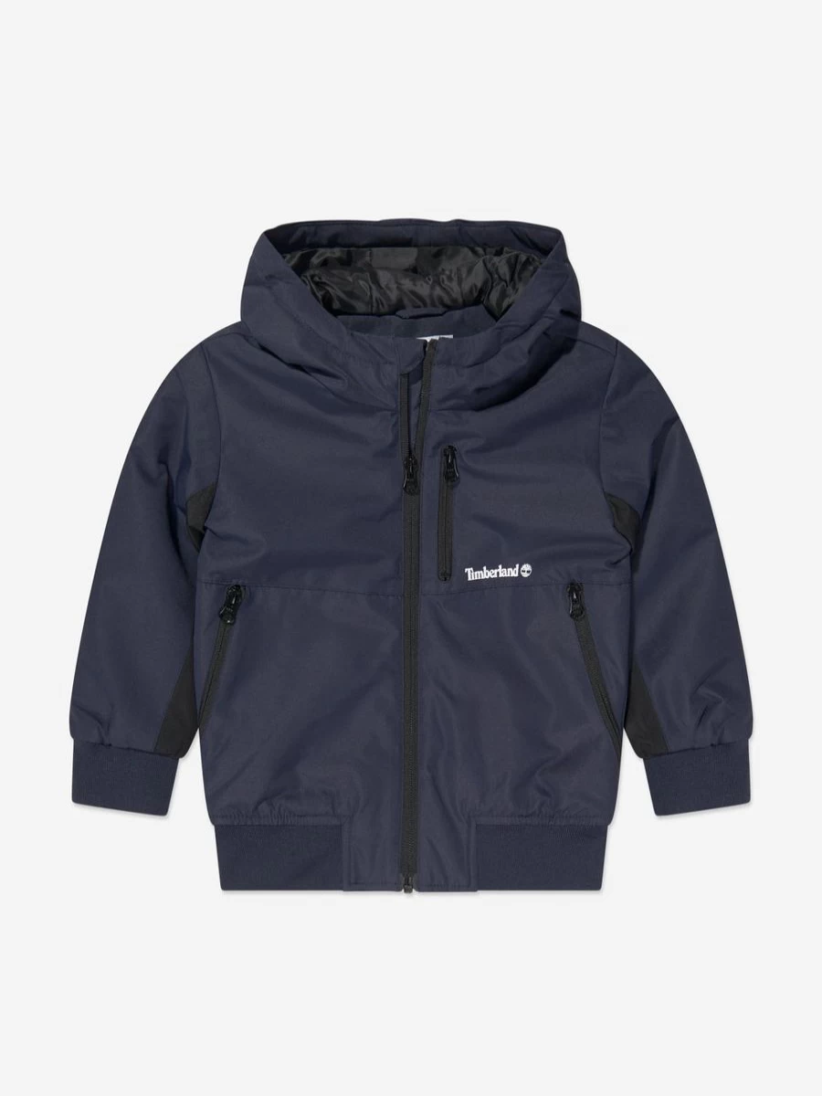Timberland Boys Navy Blue Zip-Up Jacket | Water-Resistant Outdoor Windbreaker