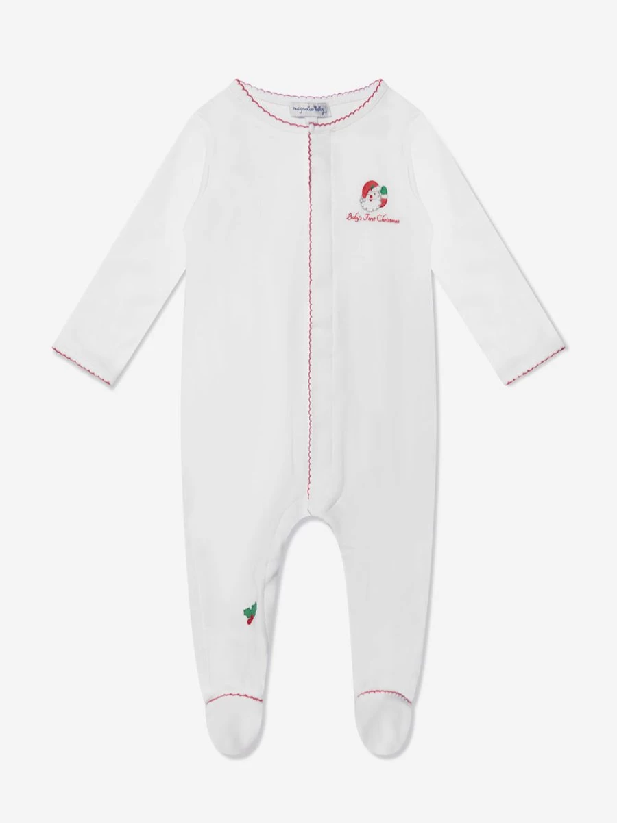 Magnolia Baby White Santa Embroidered Winking Babygrow for Newborns and Infants