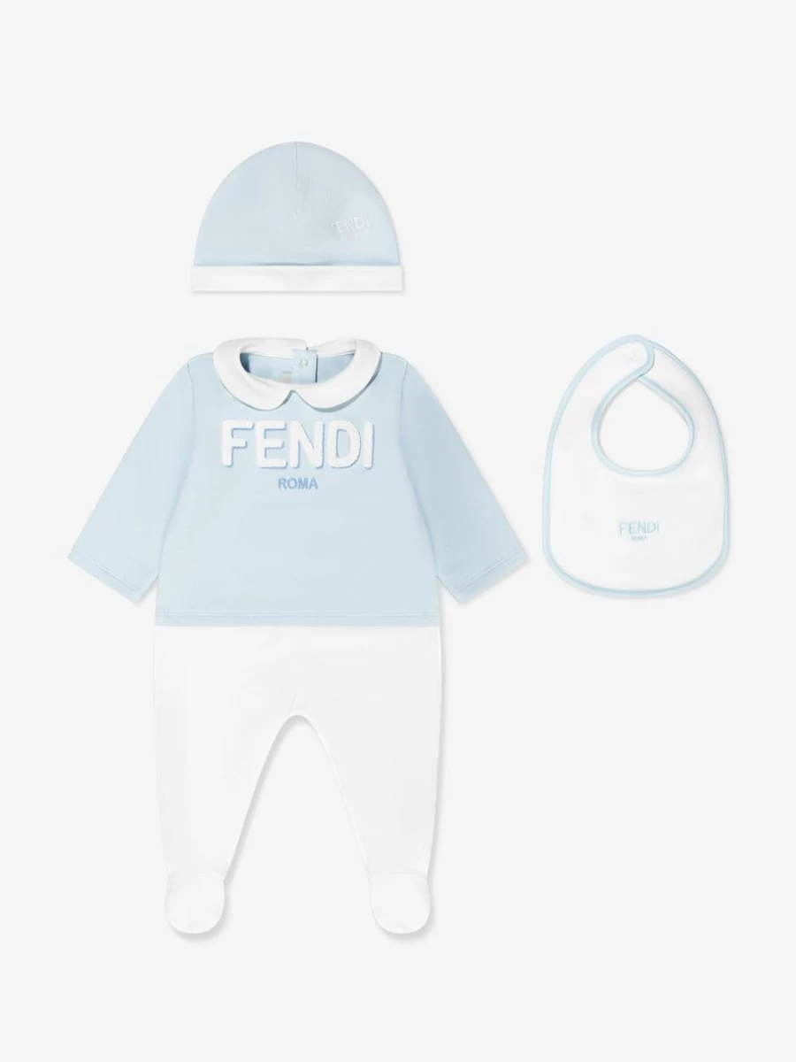Fendi Kids Baby Boys 3-Piece Blue Bodysuit Gift Set | Premium Infant Clothing