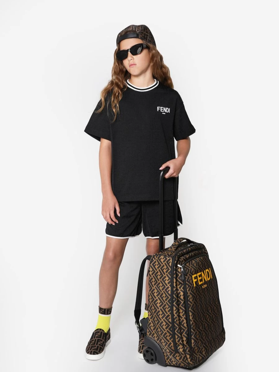 Fendi Kids Girls' FF Logo Trolley Suitcase | 40cm Carry-On Luggage for Travel