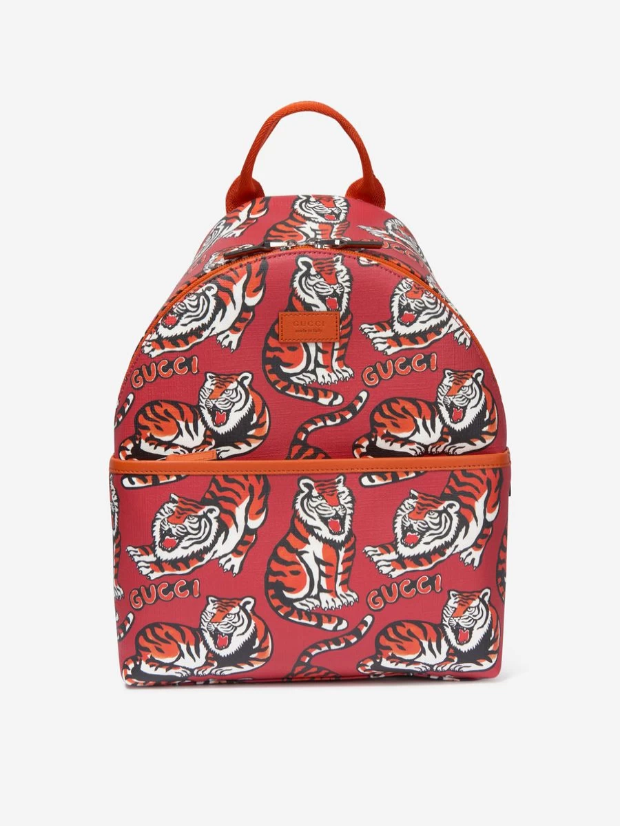 Gucci Kids Girls Red Tiger Print Backpack for School and Travel