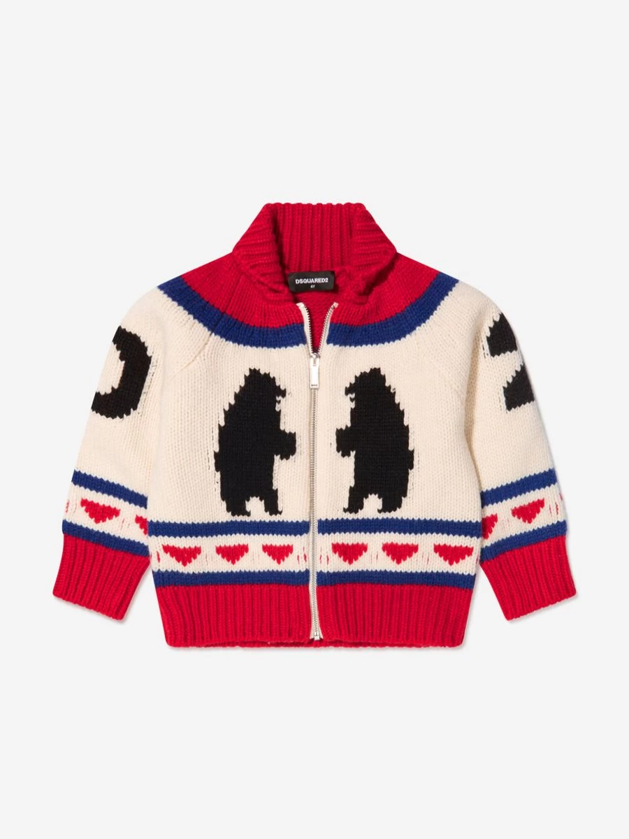 Dsquared2 Kids Boys Wool Knitted Zip Up Jumper | Winter Warm Casual Sweater