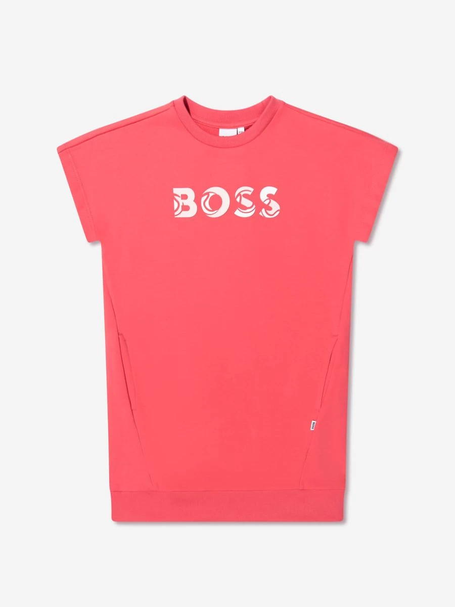 BOSS Girls Red Logo Sweater Dress - Casual Knit Dress for Kids