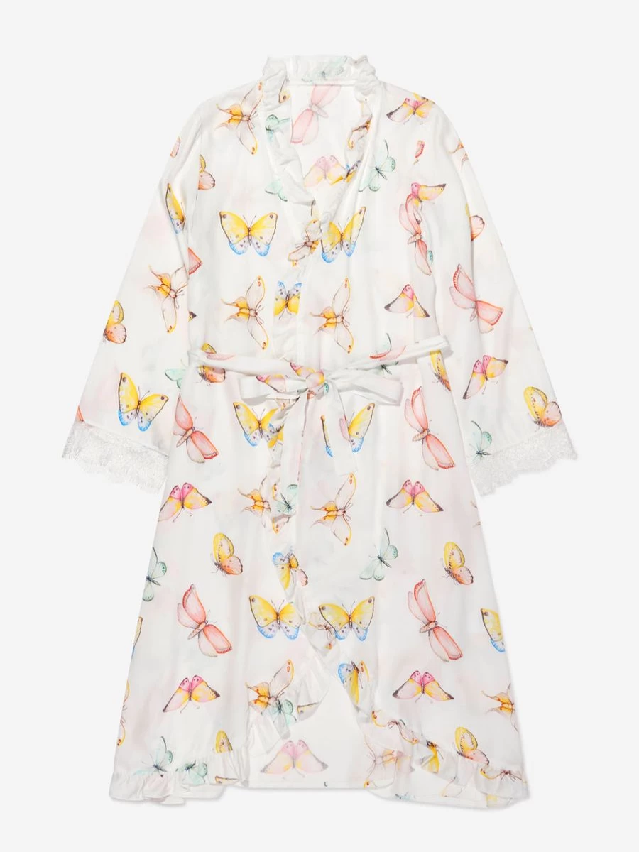 Amiki Girls Butterfly Print Sofia Dressing Gown - Soft Kids Robe for Girls