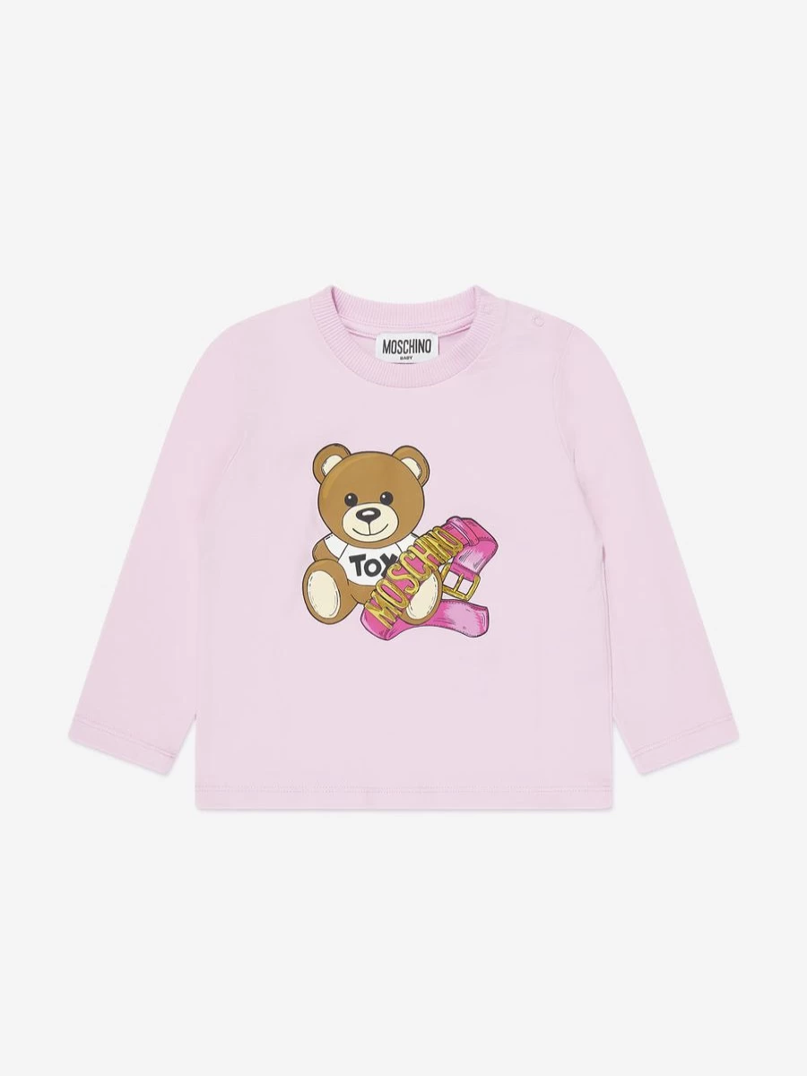 Moschino Kids Pink Long Sleeve T-Shirt for Baby Girls | Soft Cotton Casual Top
