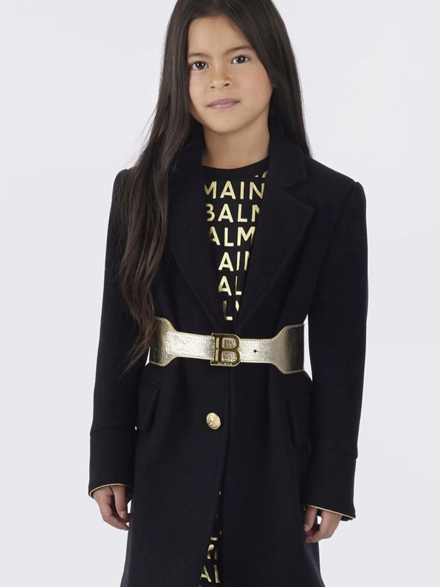 Balmain Gold Laminated Leather Belt for Teen Girls