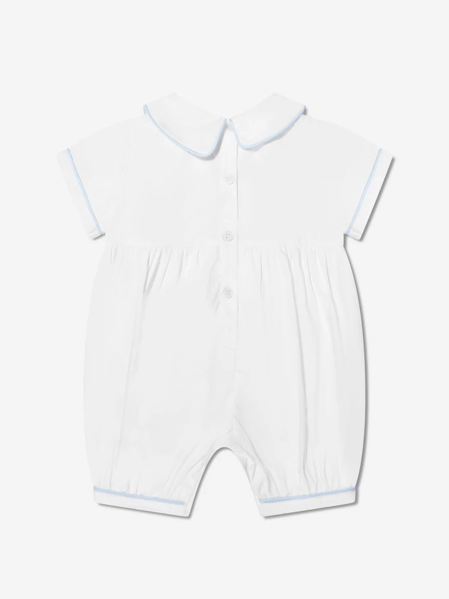 Rachel Riley Ivory Embroidered Prince Crown Romper for Baby Boys - Elegant Newborn Outfit