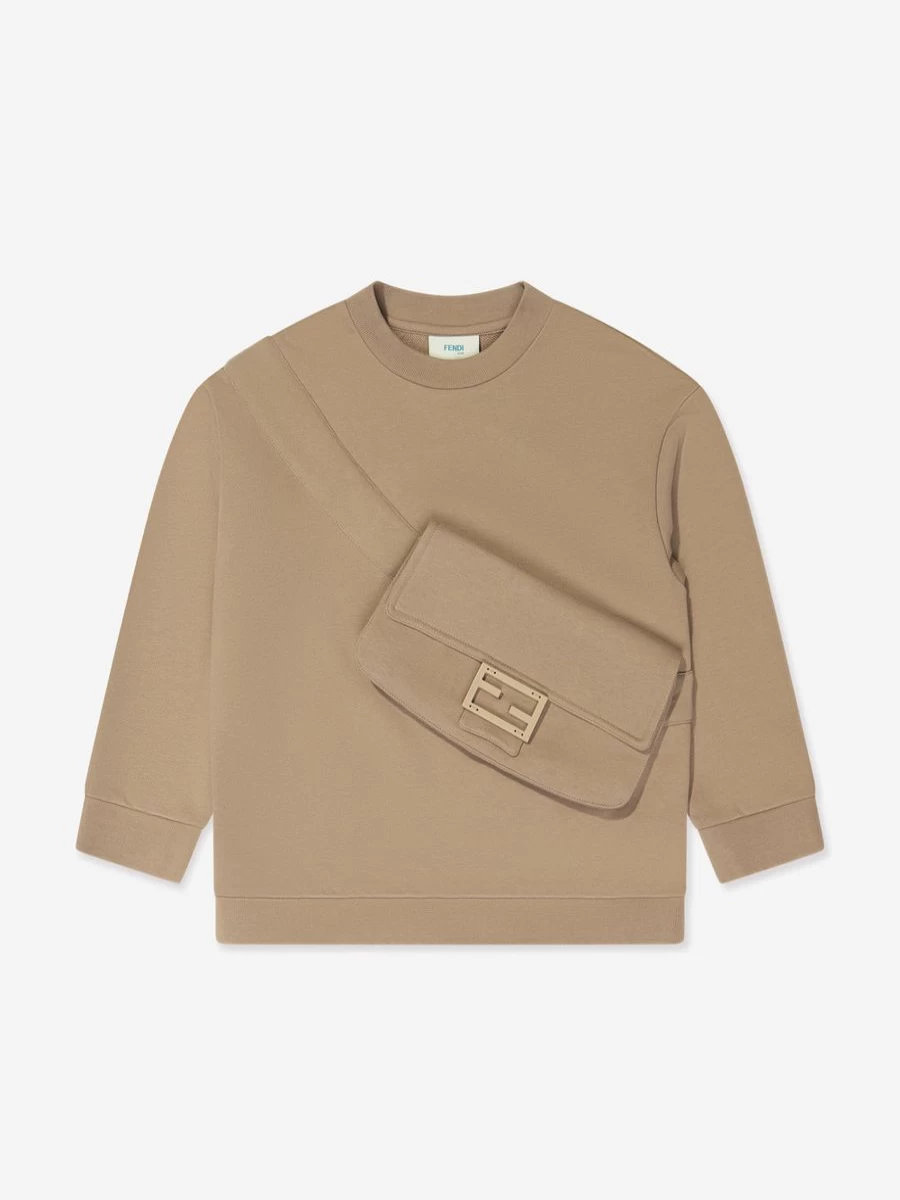 Fendi Kids Brown Baguette Bag Sweatshirt for Teens