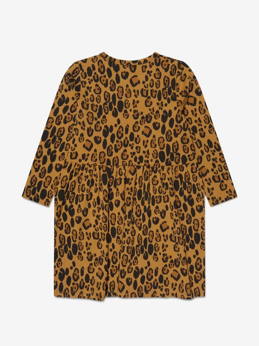 Mini Rodini Girls' Beige Leopard Print Long Sleeve Dress - Basic Casual Style