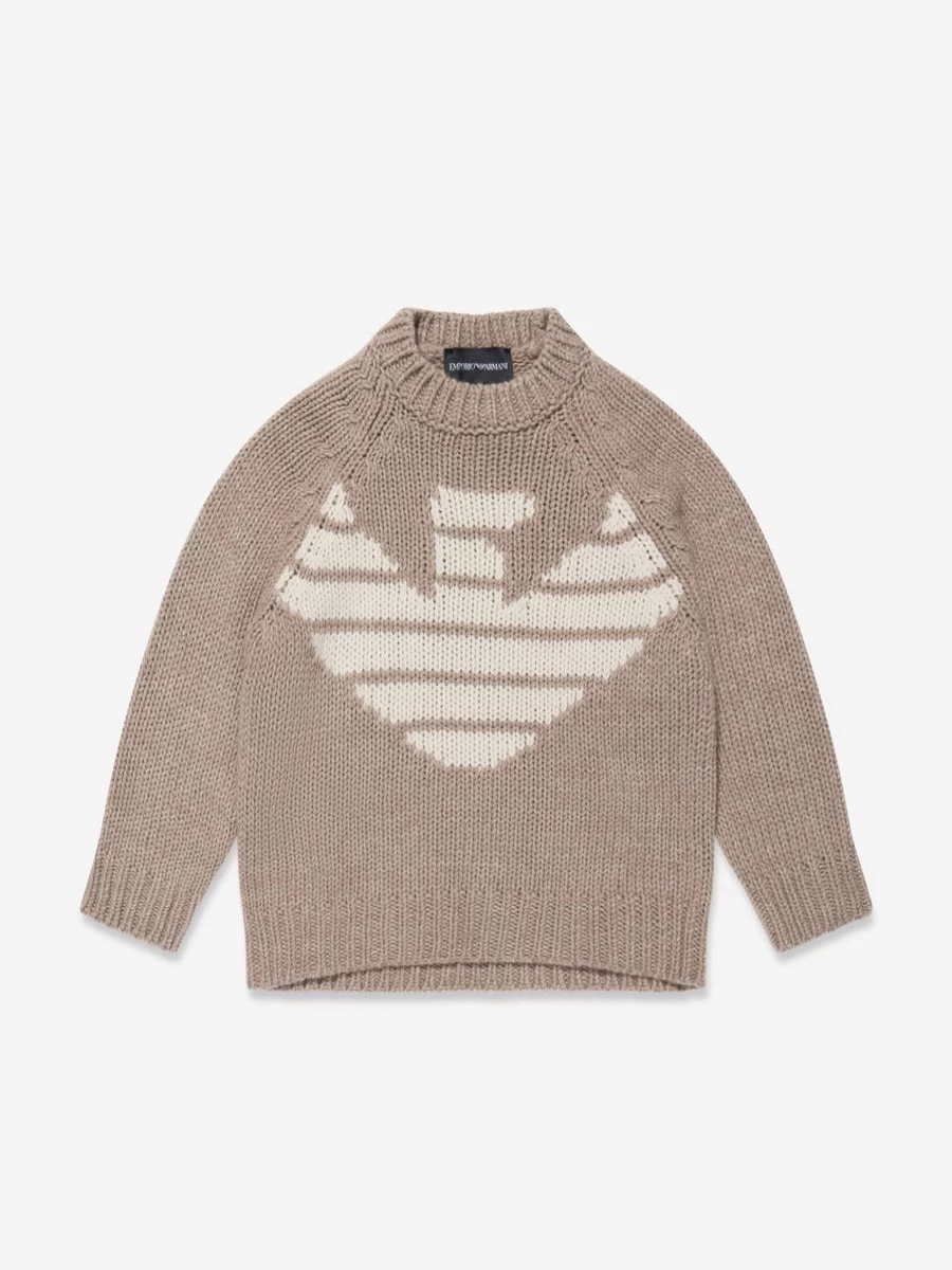 Emporio Armani Teen Boys Brown Wool Knitted Jumper