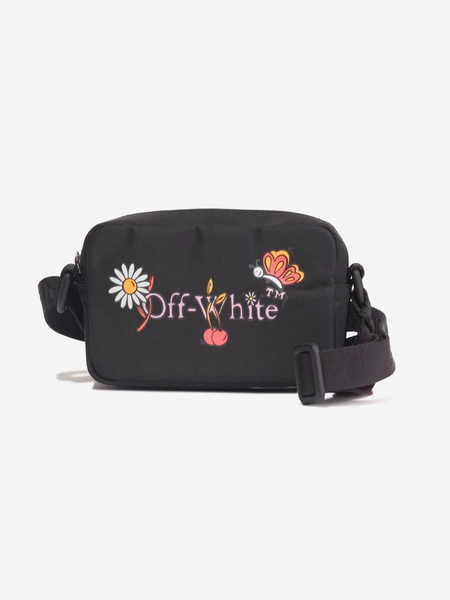 Off-White Girls Black Floral Shoulder Bag - 16cm Cute Funny Flower Design Crossbody Purse for Teens