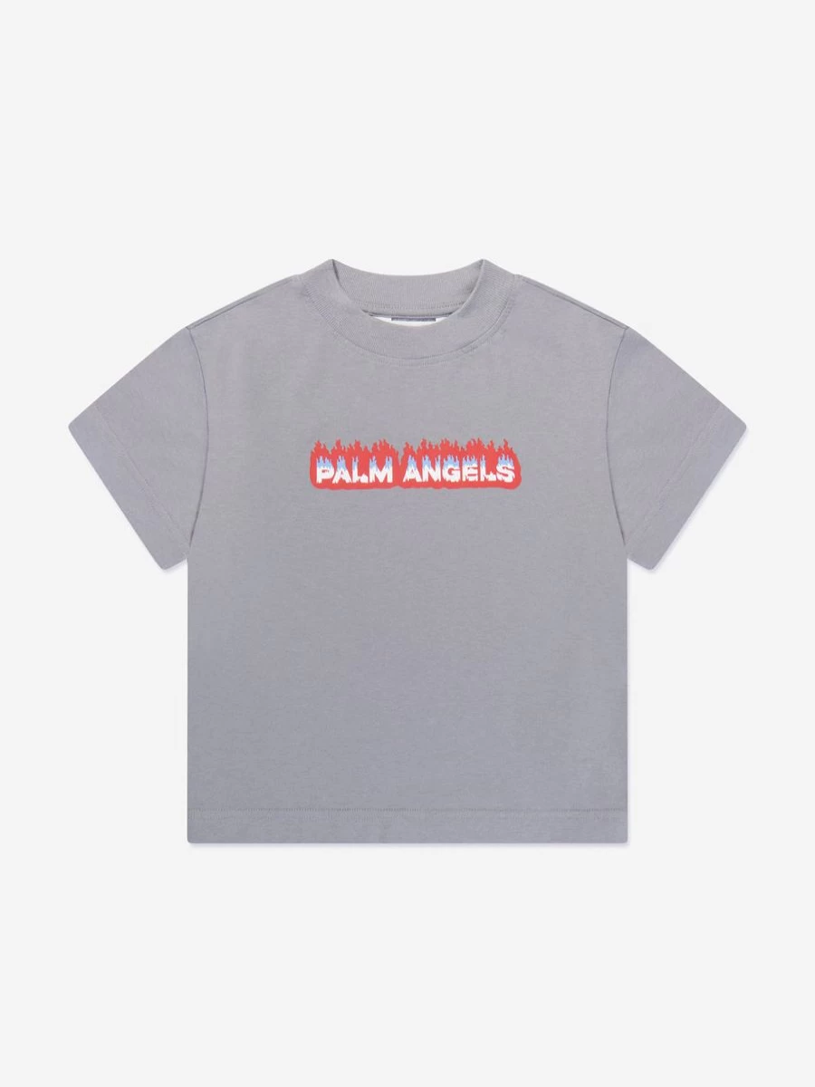 Palm Angels Boys Grey Flames Regular Fit Cotton T-Shirt