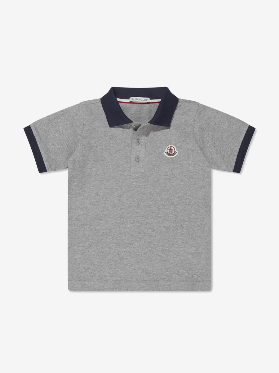 Moncler Enfant Boys' Grey Logo Embroidered Polo Shirt - Classic Cotton Casual Top
