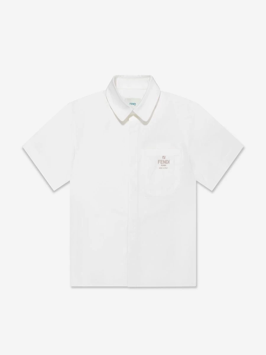 Fendi Kids Boys White Short Sleeve Logo Shirt | Classic Cotton Tee for Boys
