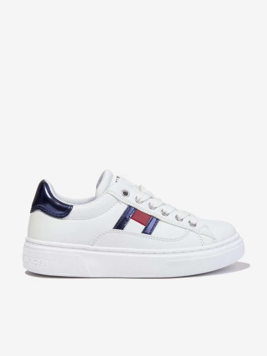Tommy Hilfiger Girls White Low Top Lace-Up Sneakers for Casual Wear
