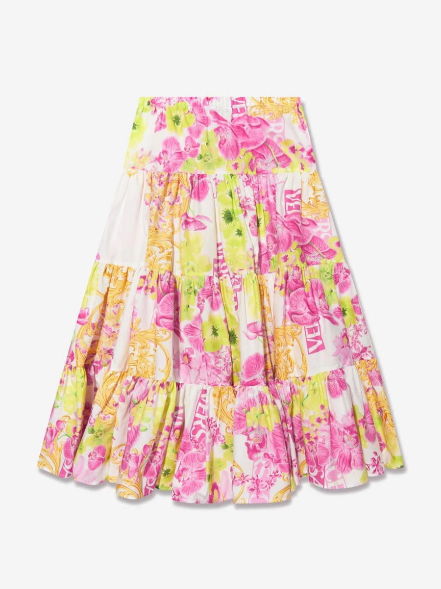 Versace Girls White Orchid Logo Skirt for Kids Fashion
