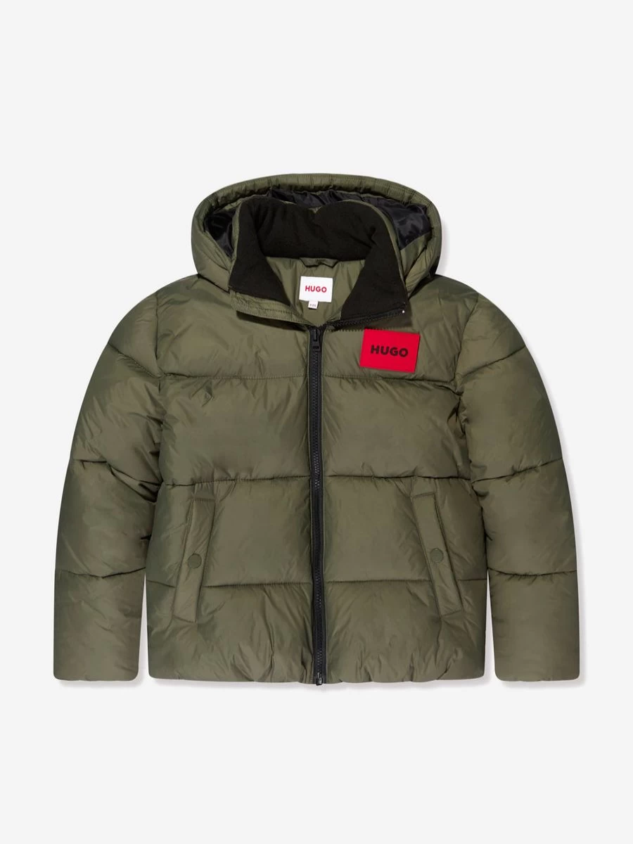 Hugo Boys Green Puffer Jacket - Lightweight Winter Coat for Kids