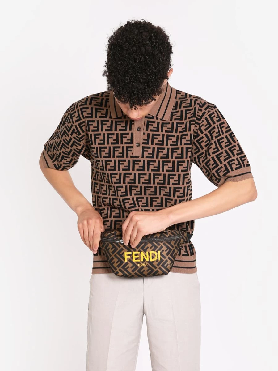 Fendi Kids Girls Brown FF Logo Belt Bag for Children