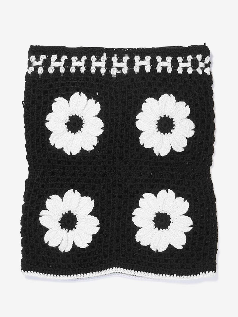 "Nessi Byrd Black Crochet Flower Skirt for Girls – Handmade Oila Design"