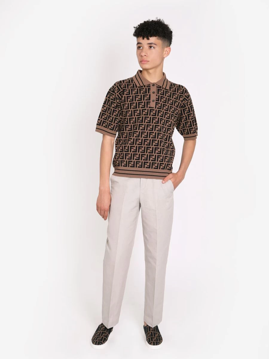 Fendi Kids Teen Beige Cotton-Linen Casual Trousers for Boys