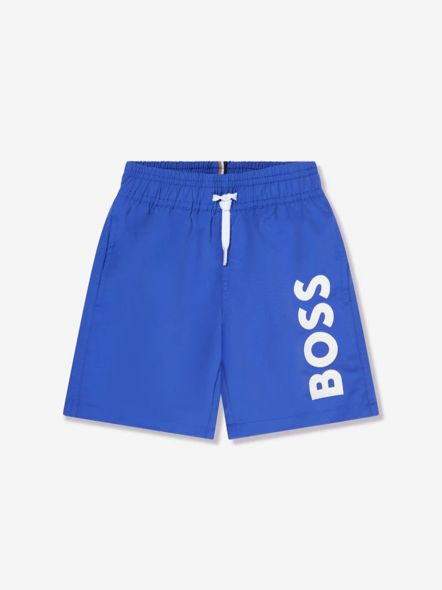 BOSS Boys' Blue Logo Swim Shorts for Active Summer Wear