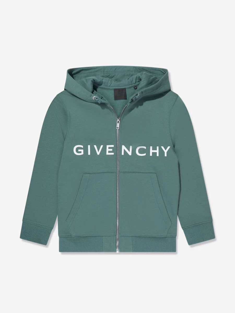 Givenchy Boys Green Logo Zip-Up Hoodie