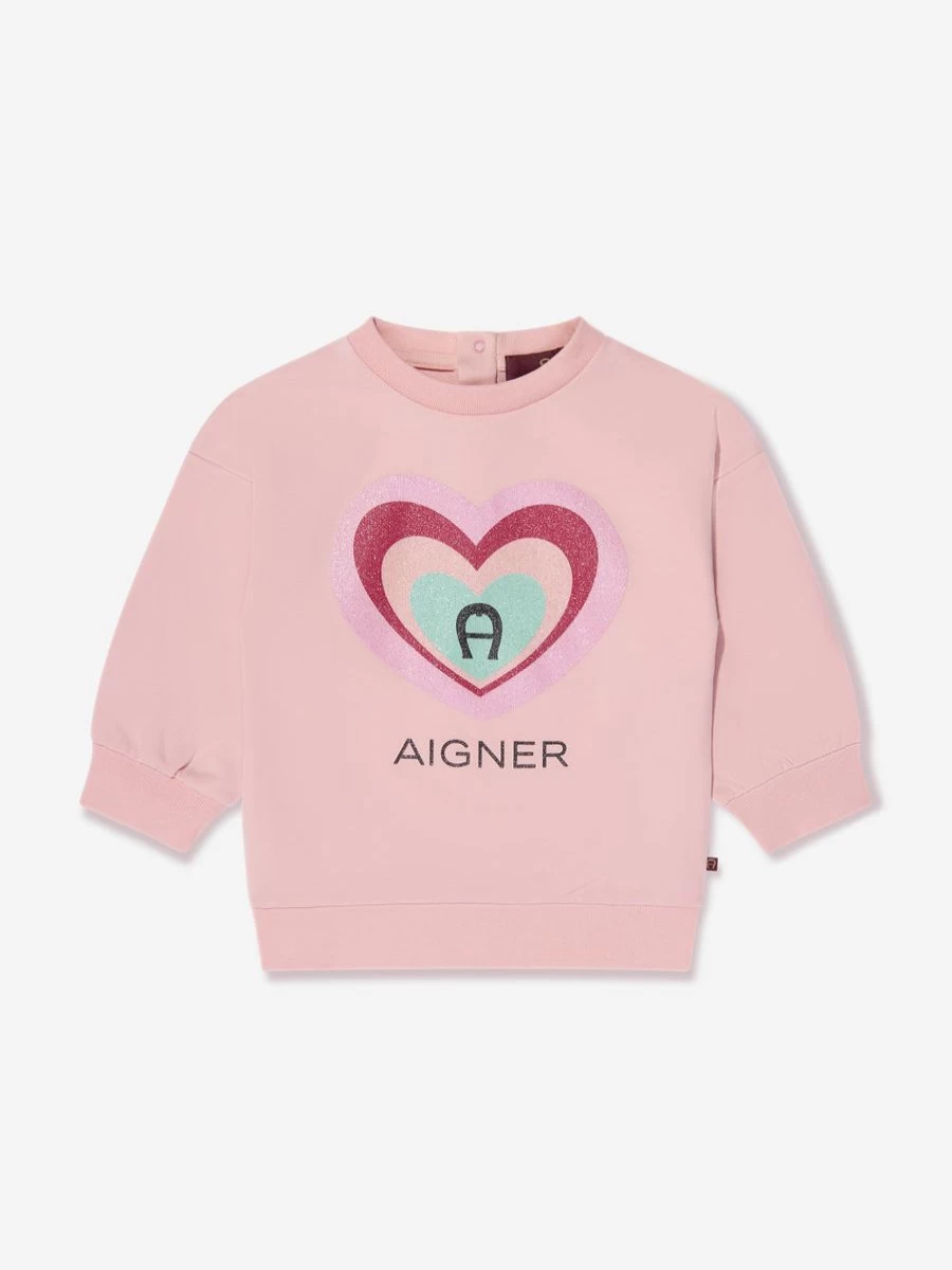 Aigner Baby Girls Pink Logo Sweatshirt | Soft Cotton Hoodie for Infants
