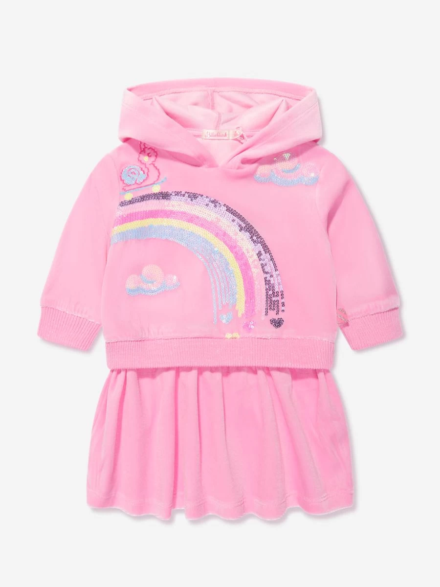 Billieblush Baby Girls Pink Hooded Dress - Soft Cotton Casual Outfit