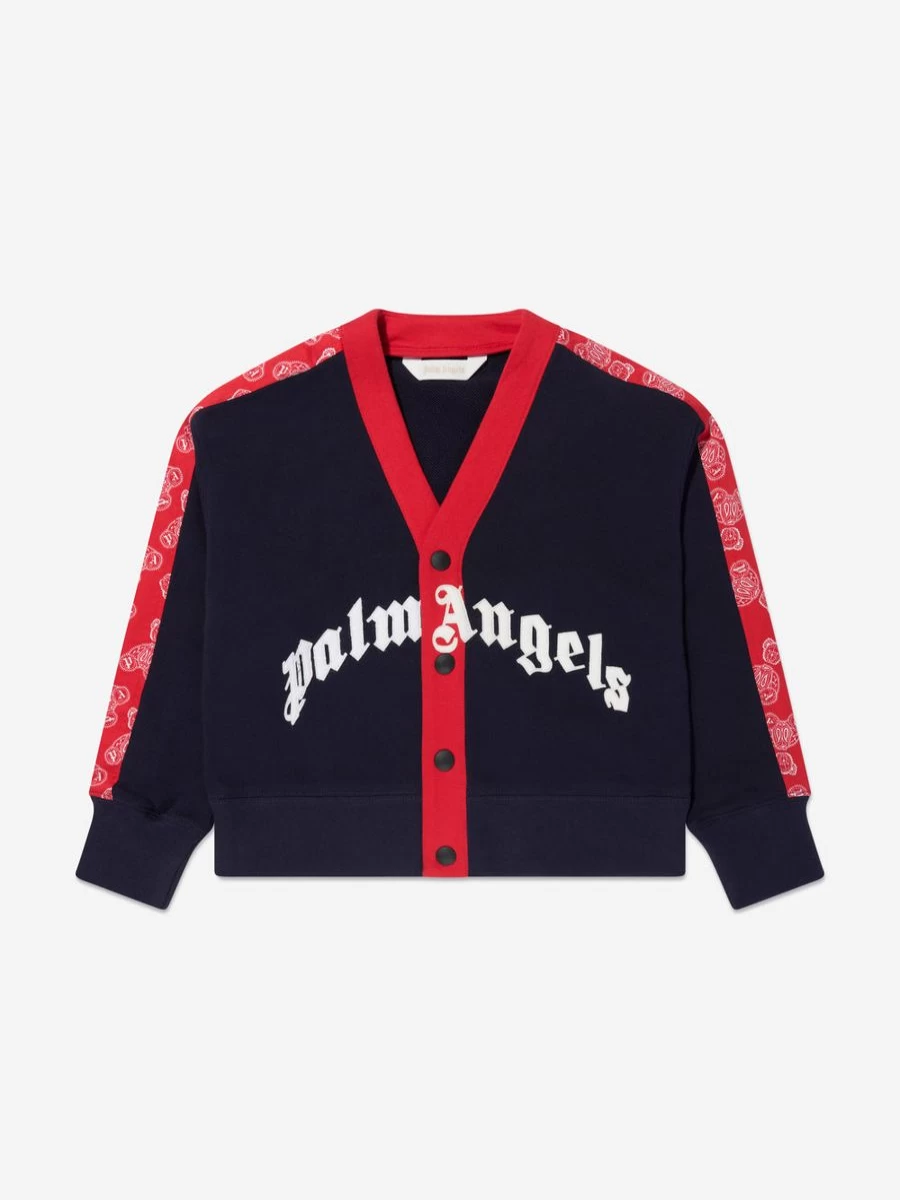 Palm Angels Teen Boys Navy Paisley Bear Logo Cardigan Sweater