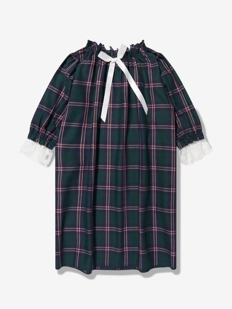 Amiki Girls Julia Green Checked Nightdress - Comfortable Children's Sleepwear