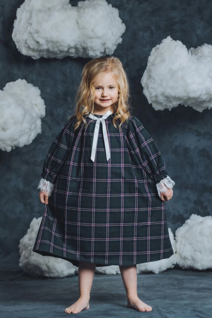 Amiki Girls Julia Green Checked Nightdress - Comfortable Children's Sleepwear