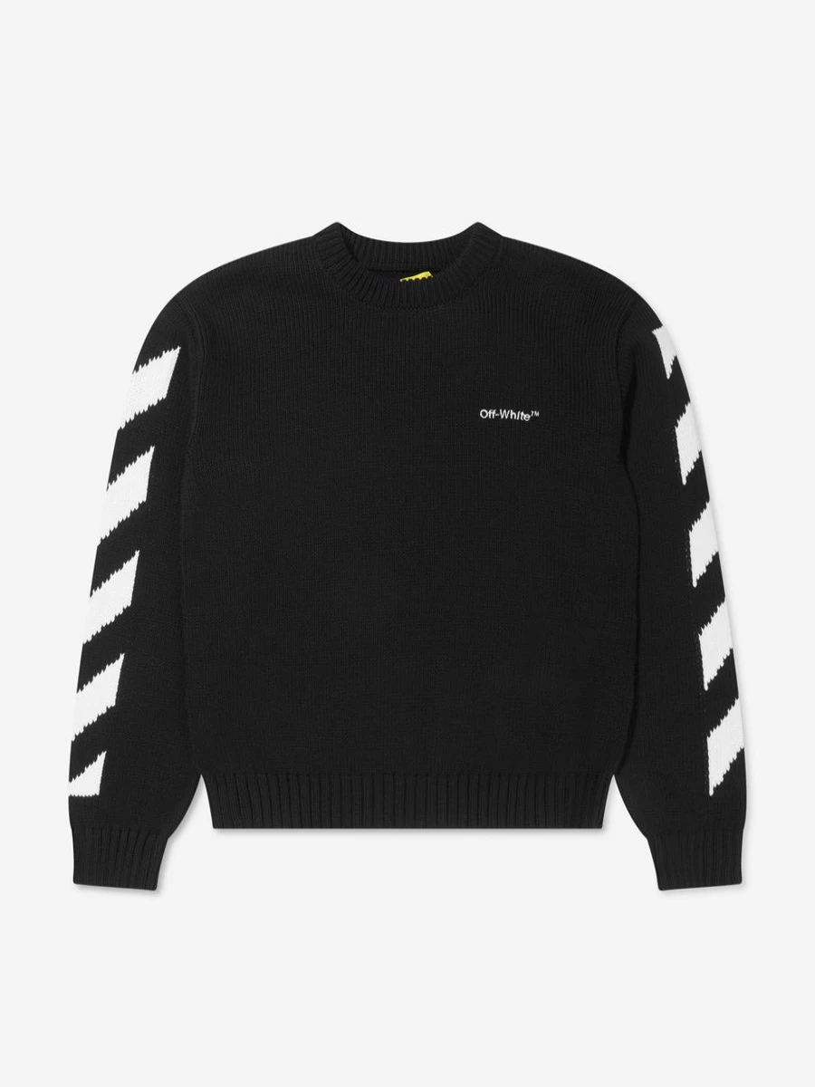Off-White Boys Knit Crew Neck Jumper with Rubber Arrow Design
