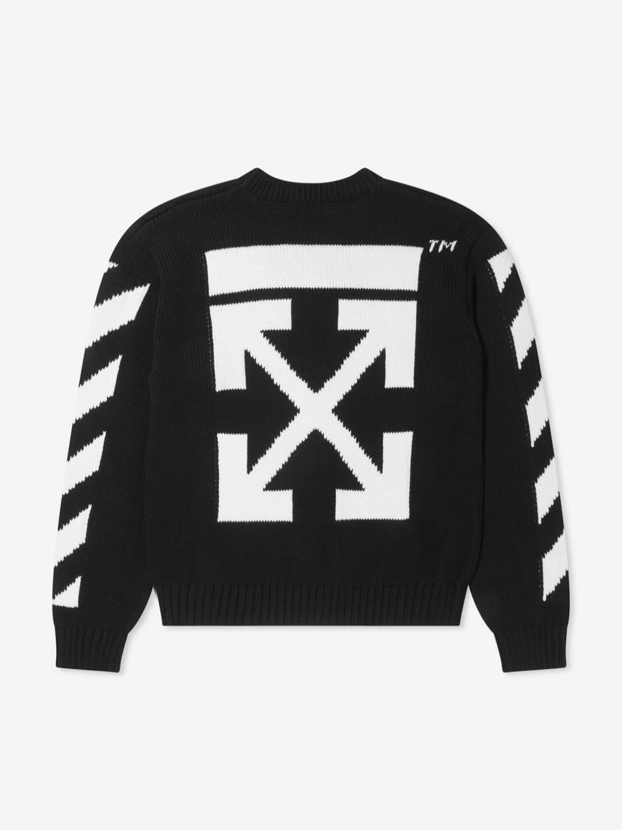 Off-White Boys Knit Crew Neck Jumper with Rubber Arrow Design