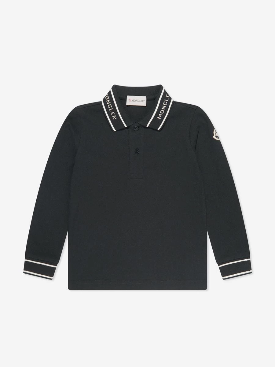 Moncler Enfant Boys Black Long Sleeve Polo Shirt for Kids