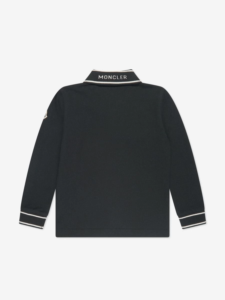 Moncler Enfant Boys Black Long Sleeve Polo Shirt for Kids