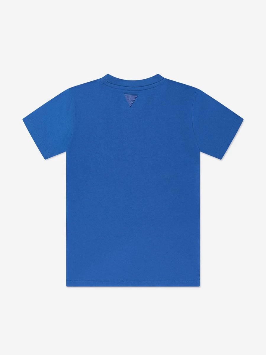 Guess Boys' Blue Logo Print Cotton T-Shirt - Casual Short Sleeve Tee for Kids