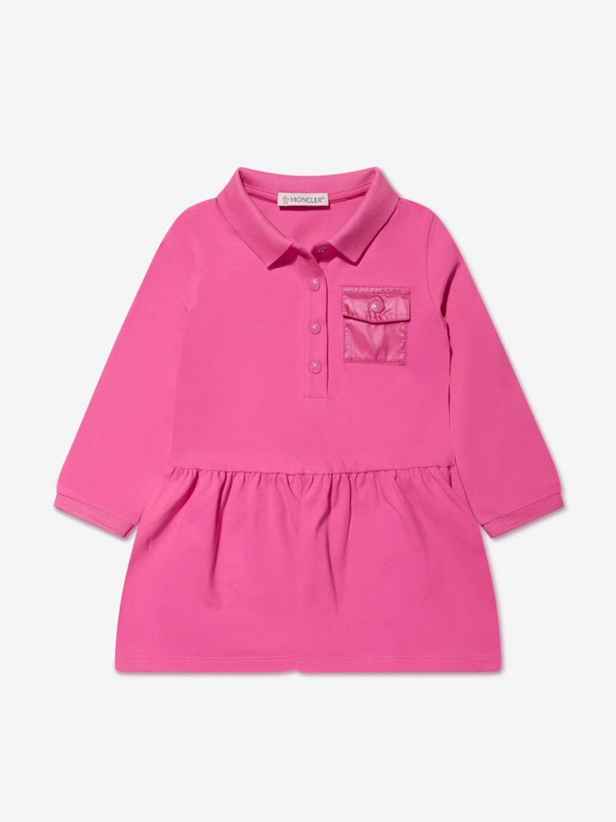 Moncler Enfant Baby Girls Pink Long Sleeve Dress with Pockets