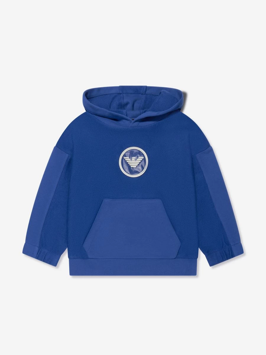 Emporio Armani Teen Boys Blue Logo Hoodie for Stylish Comfort