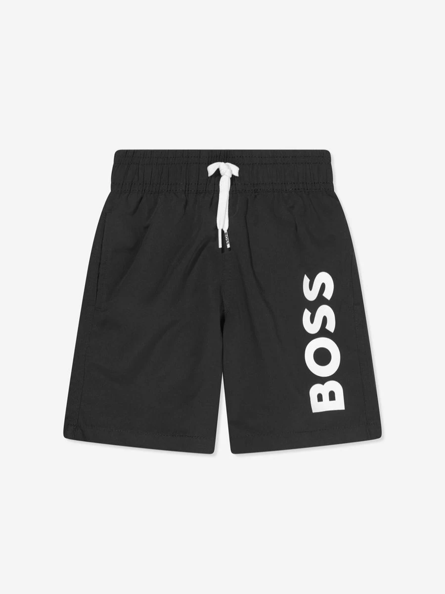 BOSS Boys' Black Logo Swim Shorts for Active Kids