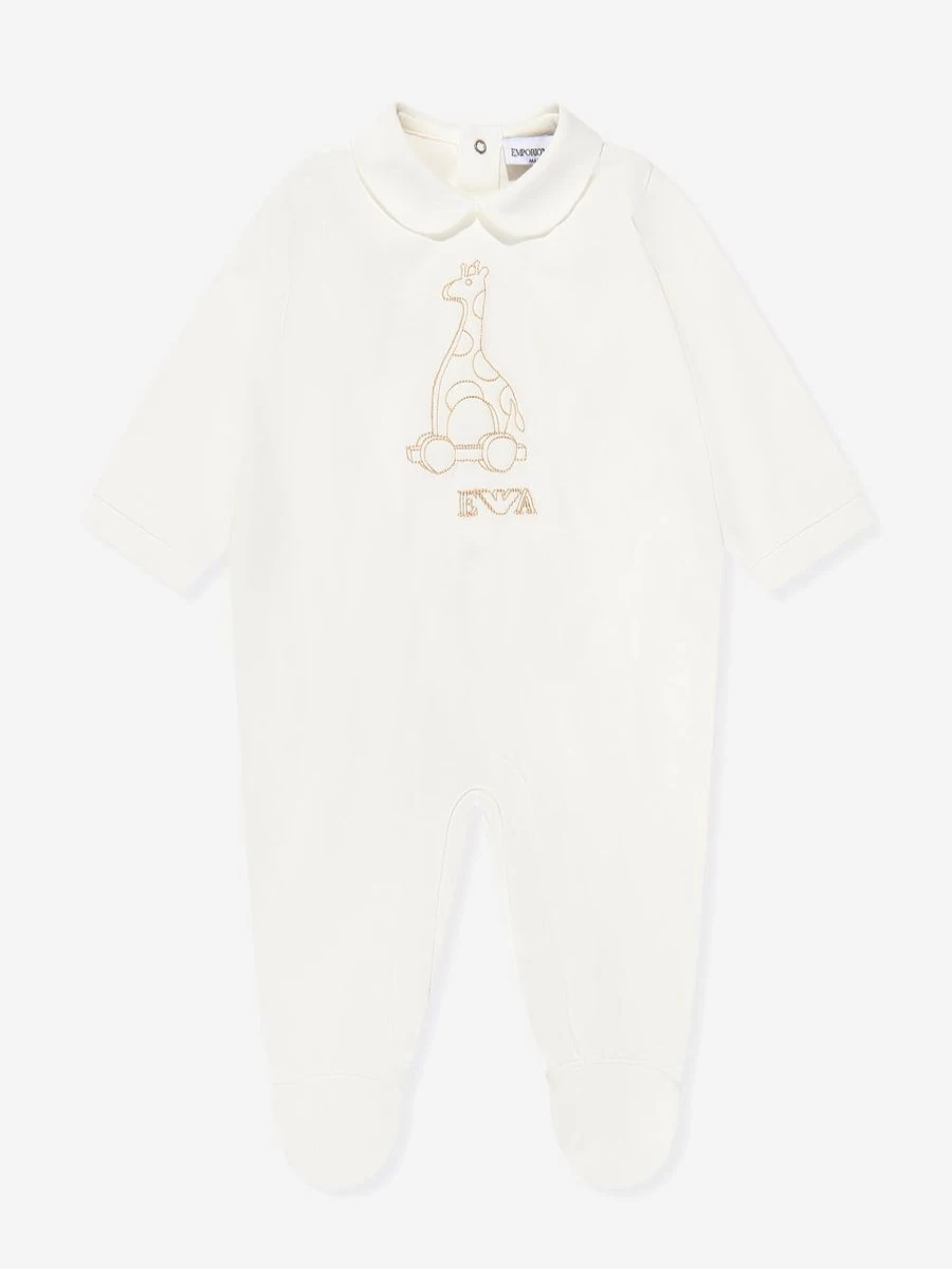 Emporio Armani Girls Ivory Cotton Babygrow - Soft & Comfortable Baby Romper