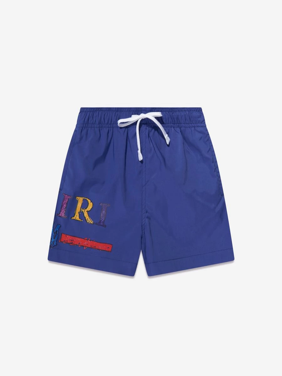 Amiri Teen Boys Blue Rainbow Bar Swim Trunks for Summer Beachwear